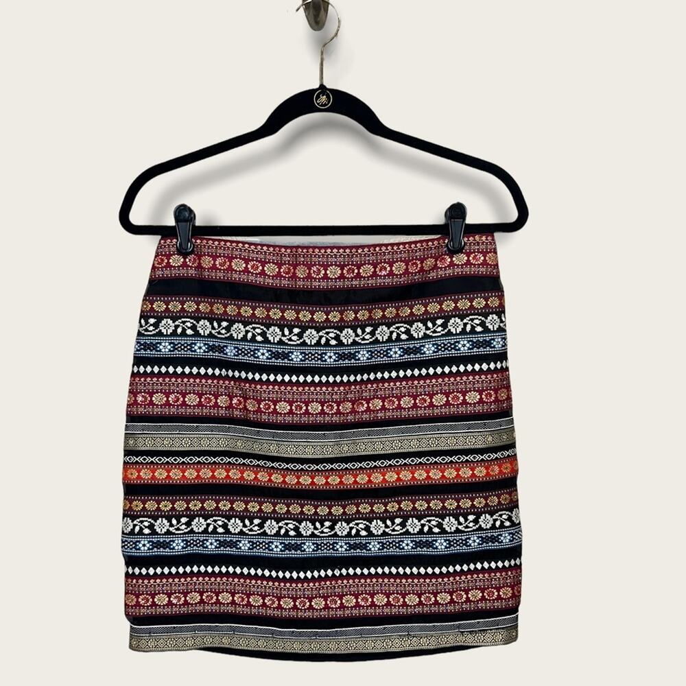 NICOLE MILLER Artelier Silk Beaded Boho Print Mini Skirt size 4